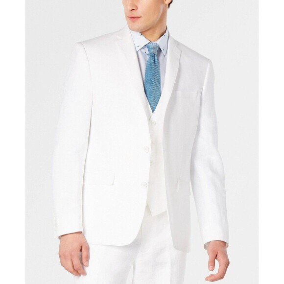Bar Iii Mens Slim fit Suit Jacket Blazer 38 S White Solid Linen